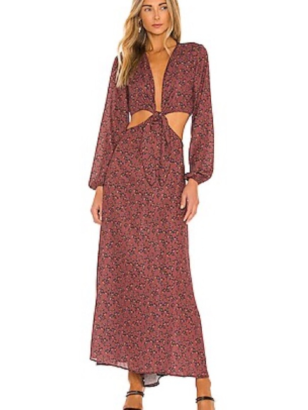RESA Rust Floral Long Sleeve Cutout Maxi Dress